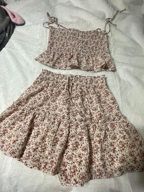 Paper Crane Cream Skirt with Rust Floral Print